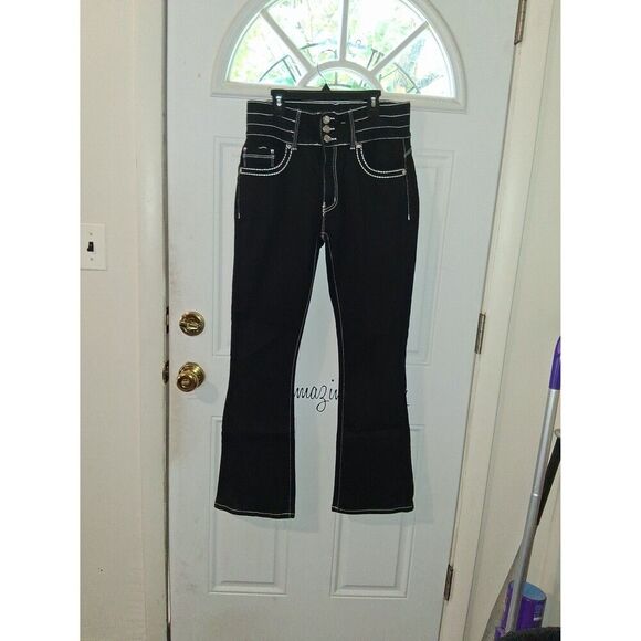 Bamboo Jeans Black with White Stitching Boot Cup Juniors 13/14 - Picture 1 of 9